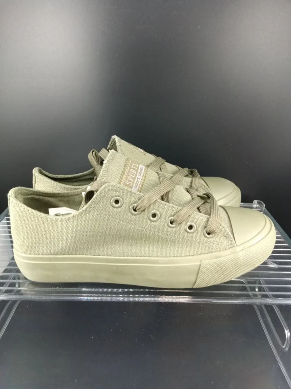 Canvas Low-Top Sneakers In Khaki Green Casual Lace-Up Style